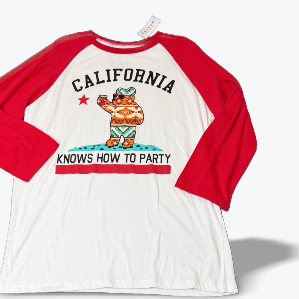 Riot Society Raglan T Shirt California‎ Party Bear Aztec Graphic Large